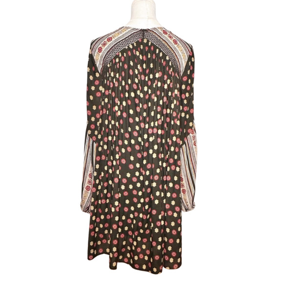 Free People Olive Green White Deep V Neck Lace Up Tunic Mini Dress Small - Picture 7 of 12